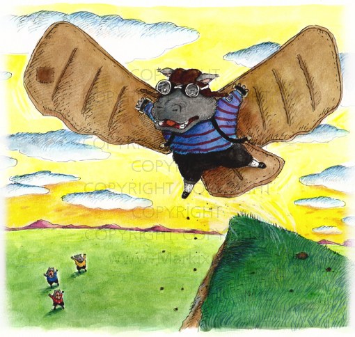 whimsical hippopotamus illustration by Mark A. Hicks